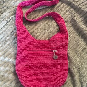 Handcrafted Pink Crochet Shoulder Bag by The Sak. Beautiful pink color.